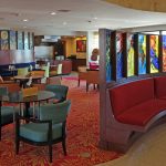 The restaurant interior at the Courtyard by Marriot was designed by Renaissance Architecture.