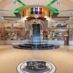 The main lobby with waterfall at Deer Creek Middle School was designed by Renaissance Architecture.