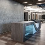 The reception desk at Metro Technology Centers- Cosmetology Salon was designed by Renaissance Architecture.