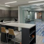 The work area of Metro Technology Centers- Eye Care Technologies Suite was designed by Renaissance Architecture.