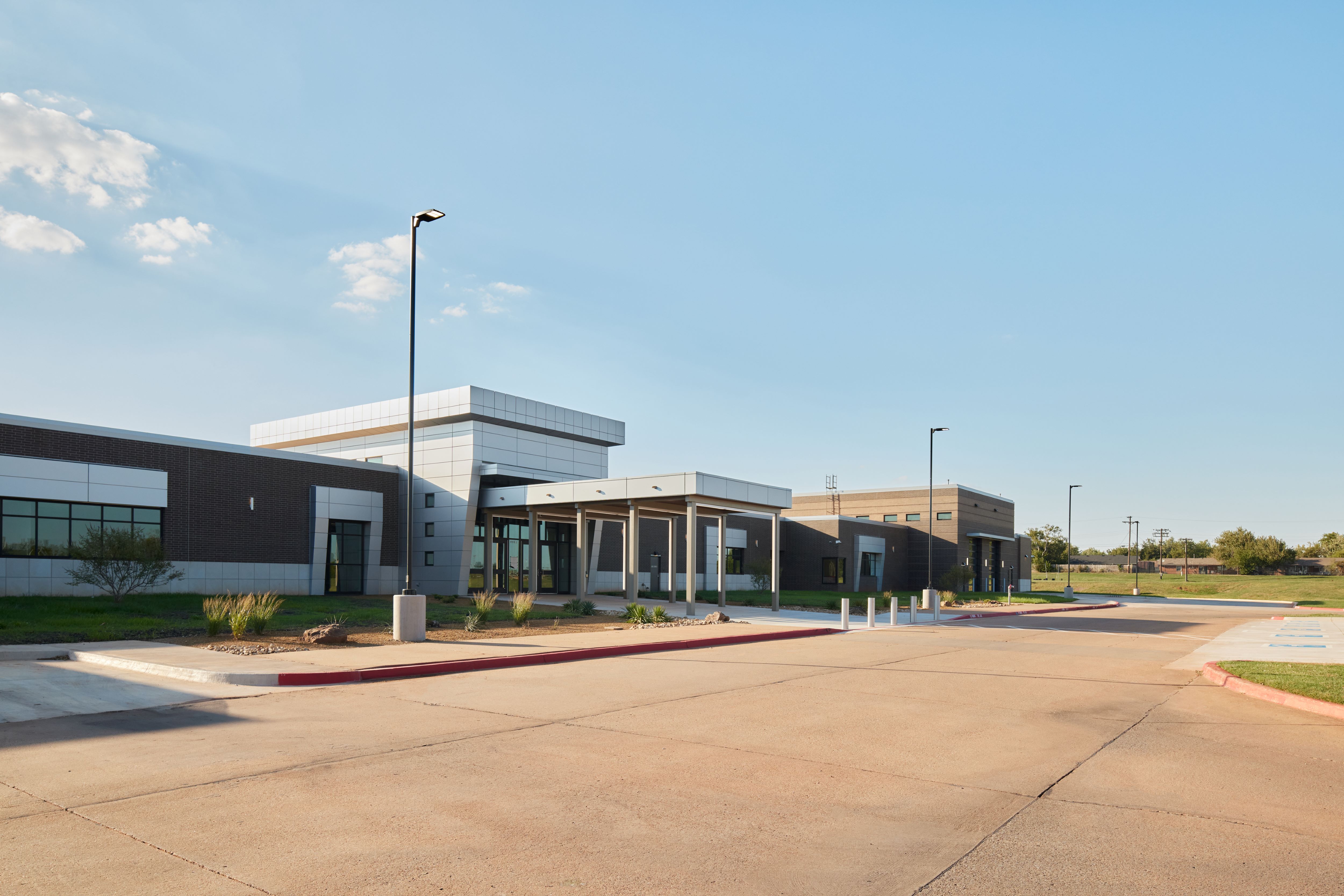 The front entrance of the Metro Technology Centers- Public Safety Academy was designed by Renaissance Architecture.